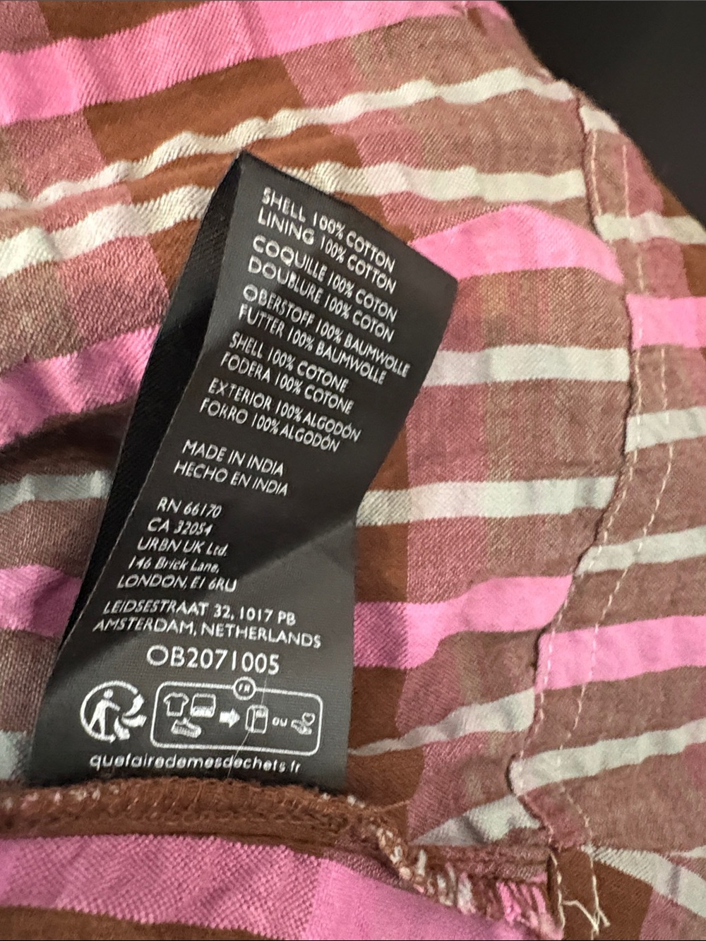 686. Free People Pink and Brown Plaid Cotton Dress with Puff Sleeves - Picture 4 of 4